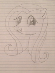 Size: 1936x2592 | Tagged: safe, artist:flutterlinc770, fluttershy, pony, g4, female, lined paper, looking at you, part 1, smiling, solo, traditional art