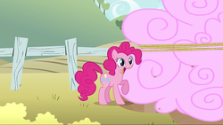 Size: 1280x720 | Tagged: safe, screencap, pinkie pie, earth pony, pony, g4, the return of harmony, chocolate, chocolate milk, cloud, cotton candy, cotton candy cloud, cute, diapinkes, eating, female, food, happy, mare, milk, raised hoof, smiling, solo