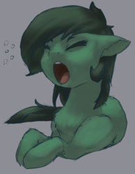 Size: 717x923 | Tagged: safe, artist:lockhe4rt, oc, oc only, oc:filly anon, earth pony, pony, adoranon, chest fluff, cute, ear fluff, eyes closed, female, filly, lying down, ocbetes, open mouth, simple background, solo, waking up, yawn