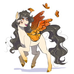 Size: 1024x1021 | Tagged: safe, artist:oniricat, oc, oc:monarch dream, butterfly, pegasus, pony, blushing, female, mare, mole, simple background, smiling, transparent background