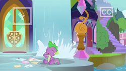 Size: 1920x1080 | Tagged: safe, screencap, spike, dragon, g4, the point of no return, letter, male, solo, winged spike, wings