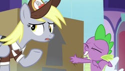 Size: 1920x1080 | Tagged: safe, screencap, derpy hooves, spike, dragon, g4, the point of no return, package, winged spike, wings