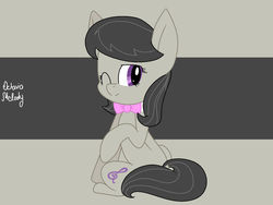 Size: 1280x960 | Tagged: safe, artist:orangepiepie, octavia melody, earth pony, pony, g4, bow, cute, female, mare, one eye closed, sitting, smiling, solo, tavibetes, wink