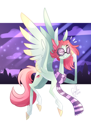 Size: 1720x2390 | Tagged: safe, artist:iheyyasyfox, oc, oc only, oc:celestial star, pegasus, pony, aviator goggles, clothes, colored wings, colored wingtips, female, mare, scarf, solo