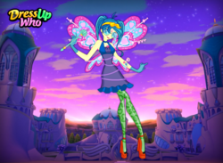 Size: 750x550 | Tagged: safe, artist:user15432, juniper montage, fairy, equestria girls, g4, clothes, crossover, dress, dress up who, dressup, dressup game, dressupwho, fairy wings, fairyized, glasses, gloves, hasbro, hasbro studios, high heels, leggings, magic wand, purple dress, shoes, solo, wand, wings, winx club, winxified