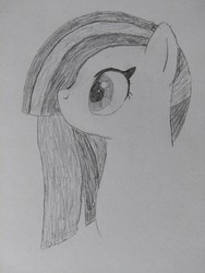 Size: 780x1040 | Tagged: safe, artist:skelmach, marble pie, earth pony, pony, g4, bust, female, monochrome, pencil drawing, solo, traditional art