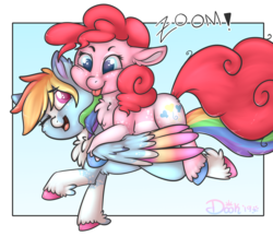 Size: 4000x3448 | Tagged: safe, artist:lildooks, pinkie pie, rainbow dash, pegasus, pony, g4, :p, alternate design, duo, female, lesbian, mare, ship:pinkiedash, shipping, tongue out