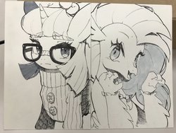 Size: 2048x1536 | Tagged: safe, artist:30clock, moondancer, silverstream, hippogriff, pony, unicorn, g4, female, glasses, mare, traditional art