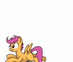 Size: 686x585 | Tagged: safe, scootaloo, oc, oc:anon, g4, animated, cookie, derp, food, gif, parody, simple background, this will end in pain, white background