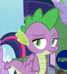 Size: 510x565 | Tagged: safe, screencap, spike, twilight sparkle, alicorn, dragon, pony, g4, the point of no return, claws, cropped, male, offscreen character, spike is not amused, twilight sparkle (alicorn), unamused, winged spike, wings