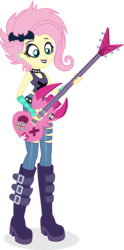 Size: 4269x8576 | Tagged: safe, artist:punzil504, fluttershy, equestria girls, equestria girls specials, g4, my little pony equestria girls: better together, my little pony equestria girls: rollercoaster of friendship, absurd resolution, alternate hairstyle, boots, clothes, collar, ear piercing, earring, electric guitar, female, flutterpunk, fluttershy day, guitar, jewelry, lipstick, musical instrument, pants, piercing, punk, ripped pants, shoes, simple background, solo, transparent background