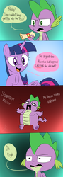 Size: 1000x2814 | Tagged: safe, artist:emositecc, spike, twilight sparkle, alicorn, dragon, pony, g4, the point of no return, abuse, box, comic, female, it's funny cause spike's a fax machine, male, mare, scroll, spikeabuse, twilight sparkle (alicorn), winged spike, wings