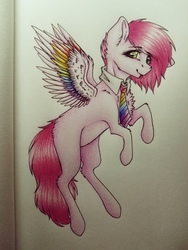 Size: 3120x4160 | Tagged: safe, artist:uglypartyhat, oc, oc only, pegasus, pony, necktie, photo, pink mane, rainbow, tongue out, traditional art