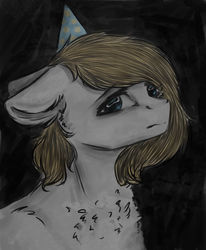 Size: 1024x1245 | Tagged: safe, artist:uglypartyhat, oc, oc only, oc:connor, earth pony, pony, hat, lonely, party hat, sad