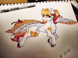 Size: 4160x3120 | Tagged: safe, artist:uglypartyhat, oc, oc only, pegasus, pony, flying, photo, traditional art, watercolor painting