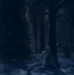 Size: 977x979 | Tagged: safe, artist:xxkrutoy, princess luna, pony, g4, dark, female, forest, scenery, solo