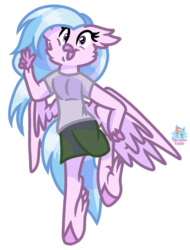 Size: 827x1086 | Tagged: safe, artist:rainbow eevee, silverstream, hippogriff, anthro, g4, clothes, cute, diastreamies, female, gym uniform, happy, peace, solo, standing, wings