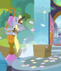 Size: 682x796 | Tagged: safe, edit, edited screencap, screencap, derpy hooves, twilight sparkle, alicorn, pegasus, pony, g4, the point of no return, animated, behaving like a cat, box, cropped, female, gif, letter, loop, mail, out of context, reply, reversed, slide, solo focus, twilight sparkle (alicorn), waterfall
