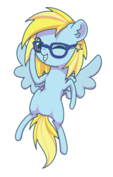 Size: 403x629 | Tagged: safe, artist:wavecipher, oc, oc only, oc:cloud cuddler, pegasus, pony, chibi, glasses, one eye closed, open mouth, pegasus oc, wink
