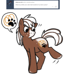 Size: 800x913 | Tagged: safe, artist:askwinonadog, winona, pony, ask winona, g4, ask, cutie mark, female, pictogram, ponified, simple background, solo, species swap, speech bubble, tumblr, white background