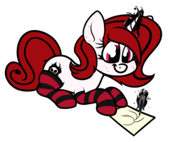 Size: 1291x1030 | Tagged: safe, artist:moonatik, oc, oc only, oc:lilith, pony, succubus, unicorn, big dipper, clothes, constellation freckles, cute, cygnus, drawing, female, freckles, gift art, ink, magic, mare, paper, simple background, socks, solo, striped socks, transparent background, zajice's birthday