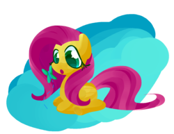 Size: 1304x1007 | Tagged: safe, artist:andromedasparkz, fluttershy, butterfly, pegasus, pony, g4, :o, abstract background, female, folded wings, looking at something, mare, open mouth, prone, simple background, sitting, solo, transparent background, wings