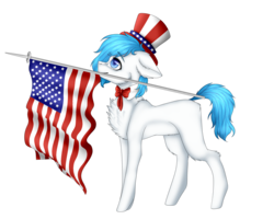 Size: 2500x2000 | Tagged: safe, artist:uglypartyhat, oc, oc only, pony, 4th of july, american flag, american independence day, bow, chest fluff, hat, high res, holiday, mouth hold, photo, simple background, solo, top hat, traditional art, transparent background, united states