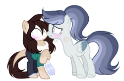 Size: 1280x842 | Tagged: safe, artist:mintoria, oc, oc only, oc:crumble, oc:herobrine, pegasus, pony, unicorn, boop, clothes, female, glowing eyes, mare, noseboop, simple background, transparent background