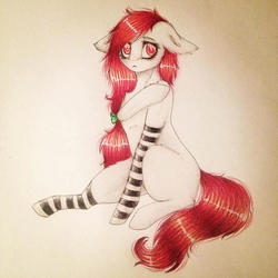 Size: 1024x1024 | Tagged: safe, artist:uglypartyhat, oc, oc only, oc:axis, earth pony, pony, clothes, photo, socks, solo, striped socks, traditional art