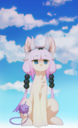 Size: 934x1525 | Tagged: safe, artist:orchidpony, pony, chest fluff, cloud, crossover, cute, ear fluff, female, horns, kanna kamui, mare, miss kobayashi's dragon maid, pigtails, ponified, sitting, solo, twintails