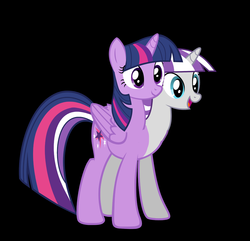 Size: 4745x4569 | Tagged: safe, artist:theunknowenone1, twilight sparkle, twilight velvet, alicorn, pony, g4, conjoined, female, fusion, mother and daughter, multiple heads, twilight sparkle (alicorn), two heads, wat, we have become one, what has science done