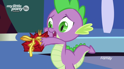 Size: 1366x768 | Tagged: safe, screencap, spike, friendship is magic, g4, the point of no return, crushed, discovery family logo, flashback, male, present, sad, solo