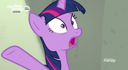 Size: 1366x748 | Tagged: safe, screencap, twilight sparkle, alicorn, pony, g4, the point of no return, discovery family logo, female, mare, solo, twilight sparkle (alicorn)