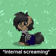 Size: 223x223 | Tagged: safe, oc, oc only, oc:emo timmy, earth pony, pony, pony town, caption, emo, internal screaming, male, pain, smiling, solo, suffering