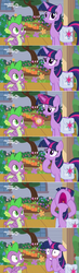 Size: 1354x4626 | Tagged: safe, edited screencap, screencap, spike, twilight sparkle, alicorn, dragon, pony, g4, the point of no return, comic, floppy ears, frustrated, impatient, levitation, magic, magic aura, pocket watch, saddle bag, screencap comic, surprised, telekinesis, twilight sparkle (alicorn), winged spike, wings