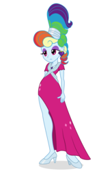Size: 2000x3050 | Tagged: safe, artist:cybersquirrel, rainbow dash, human, equestria girls, g4, sparkle's seven, breasts, cleavage, clothes, dress, ear piercing, earring, eyeshadow, female, high heels, high res, jewelry, legs, makeup, megaradash, necklace, piercing, shoes, simple background, solo, transparent background