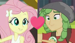 Size: 948x541 | Tagged: safe, edit, edited screencap, screencap, fluttershy, sandalwood, equestria girls, g4, female, male, sandalshy, shipping, shipping domino, straight