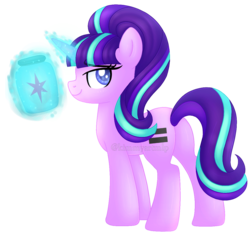 Size: 1128x1053 | Tagged: safe, artist:kimmyartmlp, starlight glimmer, pony, unicorn, the cutie map, butt, colored pupils, equal cutie mark, eyebrows, eyebrows visible through hair, female, glimmer glutes, glowing horn, jar, lidded eyes, magic, magic aura, mare, plot, profile, s5 starlight, simple background, solo, telekinesis, transparent background
