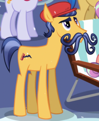Size: 686x838 | Tagged: safe, screencap, mustafa combe, crystal pony, earth pony, pony, g4, the crystalling, chair, cropped, facial hair, lawn chair, male, moustache, solo focus, stallion