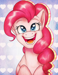 Size: 1024x1320 | Tagged: safe, artist:chocoecaramell, pinkie pie, earth pony, pony, g4, bust, cute, diapinkes, female, heart, open mouth, portrait, solo