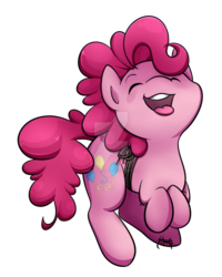 Size: 1024x1283 | Tagged: safe, artist:midnightpremiere, pinkie pie, earth pony, pony, g4, cute, deviantart watermark, diapinkes, eyes closed, female, mare, obtrusive watermark, open mouth, simple background, solo, string, tongue out, transparent background, watermark