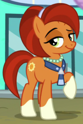 Size: 360x535 | Tagged: safe, screencap, stellar flare, pony, unicorn, g4, the parent map, bags under eyes, cropped, dreamworks face, female, jewelry, lidded eyes, mare, necklace, necktie, pearl necklace, pose, raised eyebrow, raised hoof, sire's hollow, smug, solo