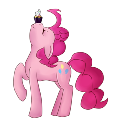 Size: 700x700 | Tagged: safe, artist:eliizadesu, pinkie pie, earth pony, pony, g4, balancing, cupcake, cute, diapinkes, eyes closed, female, food, mare, nose in the air, ponies balancing stuff on their nose, profile, simple background, solo, transparent background