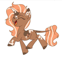 Size: 866x797 | Tagged: safe, anonymous artist, oc, oc only, oc:spotty lionmane, pony, unicorn, cute, female, happy, horn, leonine tail, mare, open mouth, spots, trotting, two toned mane, two toned tail