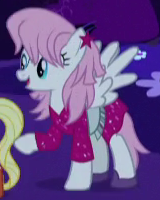 Size: 160x200 | Tagged: safe, screencap, celena, gem glitter, pegasus, pony, g4, scare master, background pony, clothes, costume, cropped, female, glitter pony, jem, jem and the holograms, mare, nightmare night costume, sailor moon, sailor moon (series), solo focus