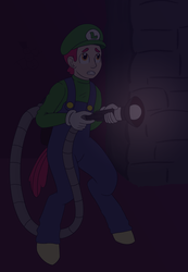 Size: 3378x4894 | Tagged: safe, artist:oneovertwo, oc, oc only, oc:pear, satyr, clothes, cosplay, costume, luigi, parent:apple bloom, solo, super mario bros.