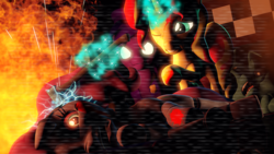 Size: 1920x1080 | Tagged: safe, artist:danj16, pinkie pie, rainbow dash, sunset shimmer, twilight sparkle, pony, robot, robot pony, g4, 3d, animatronic, blood, crossover, danjacobson, five nights at freddy's, five nights at pinkie's, horror, lore, purple guy, source filmmaker, story