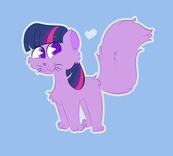 Size: 1200x1080 | Tagged: safe, artist:amethystcutey, twilight sparkle, cat, g4, blue background, catified, cheek fluff, chest fluff, cute, female, heart, pac-man eyes, simple background, smiling, solo, species swap, twiabetes, twilight cat, whiskers