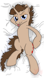 Size: 720x1280 | Tagged: safe, artist:powerlessblade, derpibooru exclusive, oc, oc only, pony, bed, bedroom eyes, bedsheets, looking at you, lying down, solo, tongue out