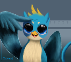 Size: 3200x2816 | Tagged: safe, alternate version, artist:darksly, gallus, griffon, g4, big eyes, cute, gallabetes, high res, looking at you, male, salute, signature, solo, staring into your soul